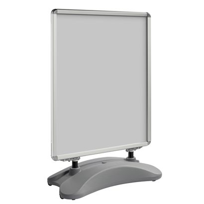 Kundenstopper STORM-STOP Lite A0 mit Wassertank, windfest, 32 mm Profil, runde Ecken silber 