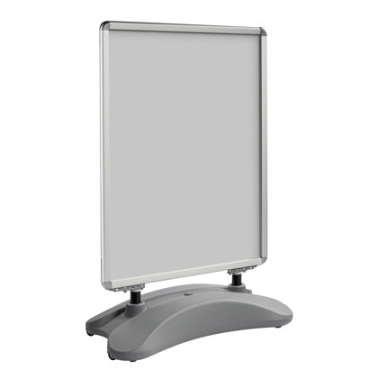 Kundenstopper STORM-STOP Lite B1 mit Wassertank, windfest, 32 mm Profil, runde Ecken, silber 