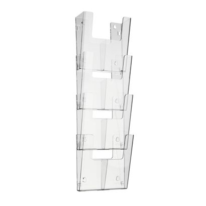 Wandprospekthalter, Polystyrol, inkl. Trennwände, transparent PTXK A4 + 1/3 A4  | Hochformat  | 4 Fächer 