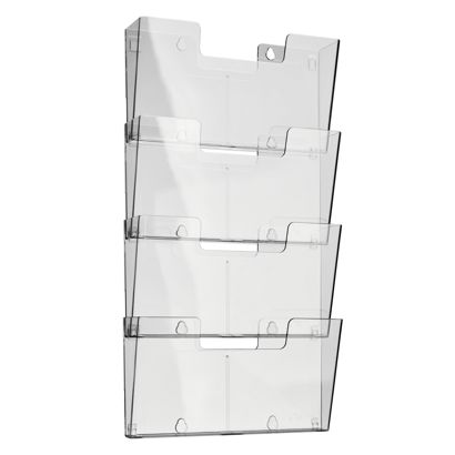 Wandprospekthalter, Polystyrol, transparent PTXK A4  | Querformat  | 4 Fächer 