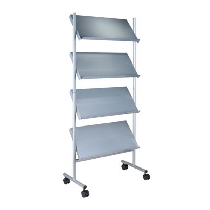 Prospektregal mit Rollen LINCOLN, Metall, 12x A4, silber 4 | 12x A4