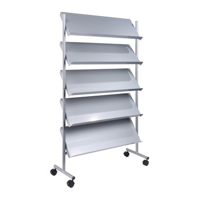 Prospektregal mit Rollen LINCOLN, Metall, 20x A4, silber 5  | 20x A4 