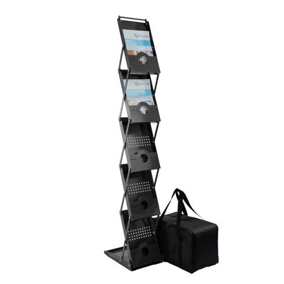 Prospektständer faltbar PHOENIX 5 x A4 mit Tasche, schwarz 