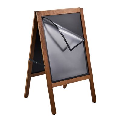 Kundenstopper Holz COMBI, A2, mit Kreidetafel und Magnetrahmen, braun 