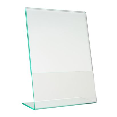 L-Aufsteller mit Glasoptik, PMMA (Acryl), transparent Hochformat | A6