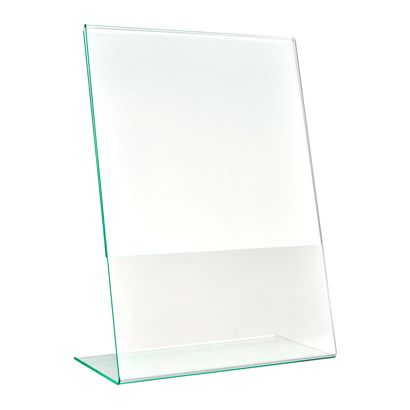 L-Aufsteller mit Glasoptik, PMMA (Acryl), transparent A5 | Hochformat