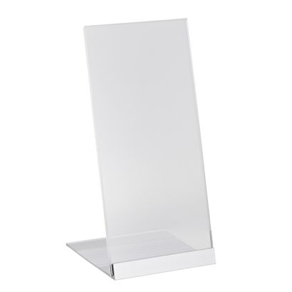 L-Aufsteller Acryl mit Aluminiumfuß 1/3 A4 (100 x 210 mm)  | transparent|silber 