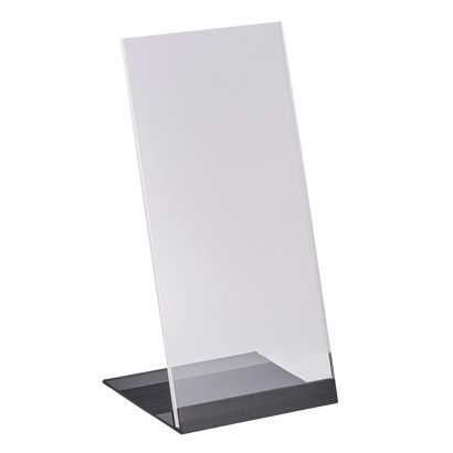 L-Aufsteller Acryl mit Aluminiumfuß 1/3 A4 (100 x 210 mm)  | transparent|schwarz 