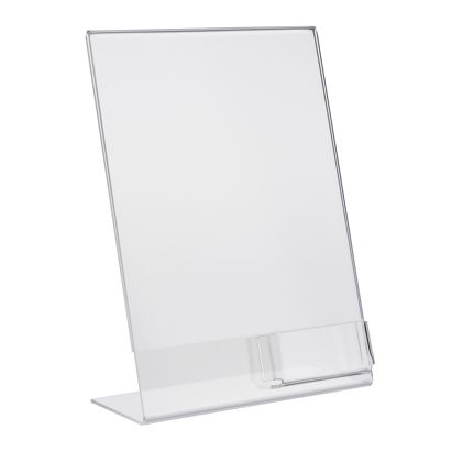 L-Aufsteller mit Extrafach PREMIUM, Acryl Hochformat | A4 + 56 x 88 mm