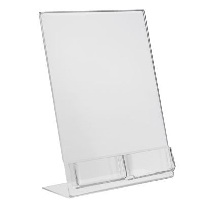 L-Aufsteller mit Extrafach PREMIUM, Acryl A4 + 2x 56 x 88 mm  | Hochformat 