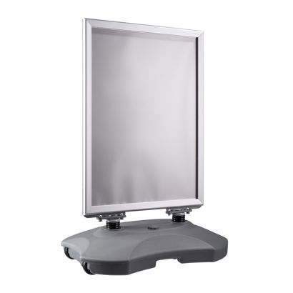 Kundenstopper B2 STORM-STOP Lite mit Wassertank, windfest, 32 mm Profil, Gehrung silber 