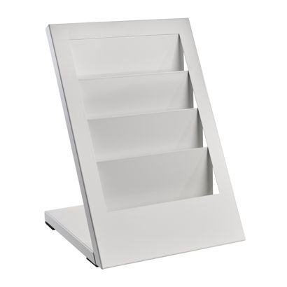 Tischprospekthalter PLANAR A4, Stahl weiß