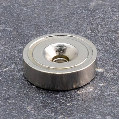 Topfmagnet mit Bohrung und Senkung, Neodym 25 mm | vernickelt  | 19 kg