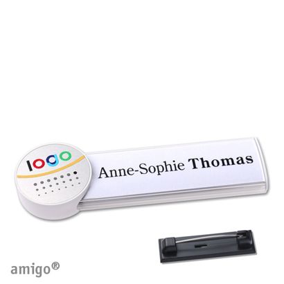 Namensschilder amigo® alu-print Nadel weiß  | circle  | weiß  | silber 