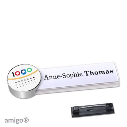 Namensschilder amigo® alu-print Nadel weiß  | circle  | edelstahl  | weiß 