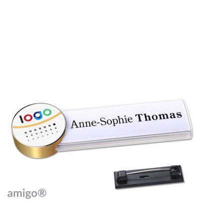 Namensschilder amigo® alu-print Nadel weiß  | circle  | gold  | weiß 