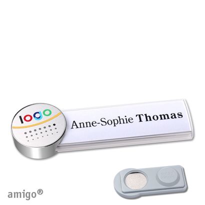 Namensschilder amigo® alu-print Magnet weiß  | smag® Magnet  | circle  | chrom  | silber 