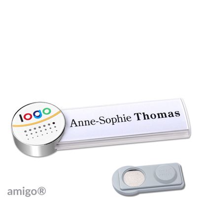 Namensschilder amigo® alu-print Magnet weiß  | smag® Magnet  | circle  | chrom  | weiß 