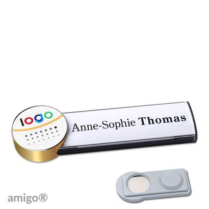 Namensschilder amigo® alu-print Magnet anthrazit  | smag® Magnet  | circle  | gold  | weiß 