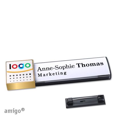 Namensschilder amigo alu-print Magnet anthrazit | Edelstahl-Rastnadel | square | gold | silber