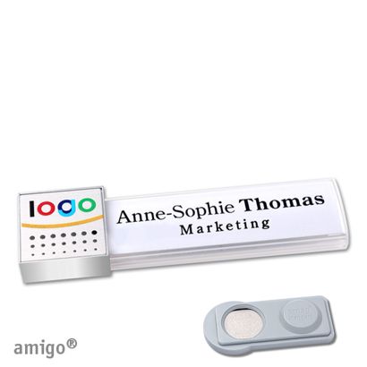 Namensschilder amigo alu-print Magnet weiß | smag Magnet | square | edelstahl | silber