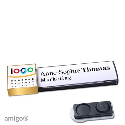 Namensschilder amigo alu-print Magnet anthrazit | smag Magnet, extra stark | square | gold | weiß