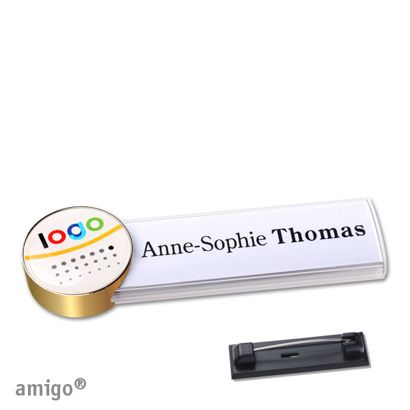 Namensschilder amigo® doming Nadel weiß  | circle  | gold  |  