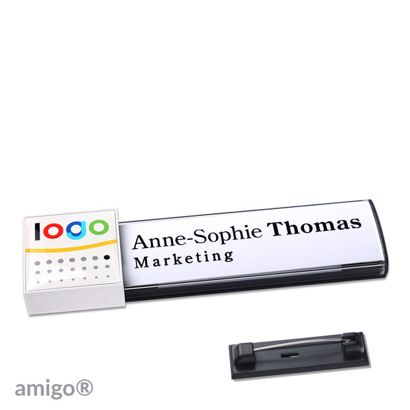 Namensschilder amigo® doming Nadel anthrazit  | square  | weiß  |  