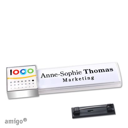 Namensschilder amigo® doming Nadel weiß  | square  | chrom  |  