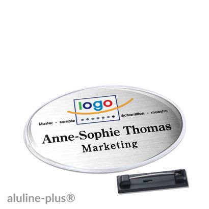 Namensschilder aluline-plus® alu-print Nadel 65 x 43 mm  | silber 
