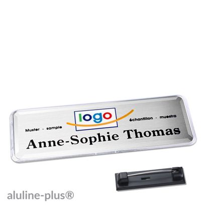 Namensschilder aluline-plus® alu-print Nadel 76 x 25 mm  | silber 
