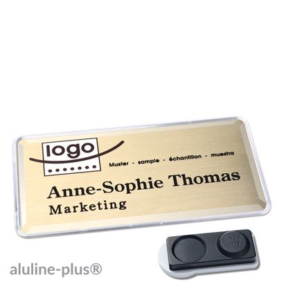 Namensschilder aluline-plus® alu-print Magnet 76 x 38 mm  | gold  | smag® Magnet, extra stark 