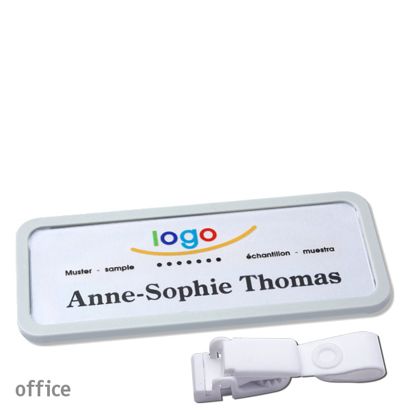 Namensschilder office quick-print Hängerclip 75 x 27 mm  | hellgrau  | Hängerclip metallfrei 