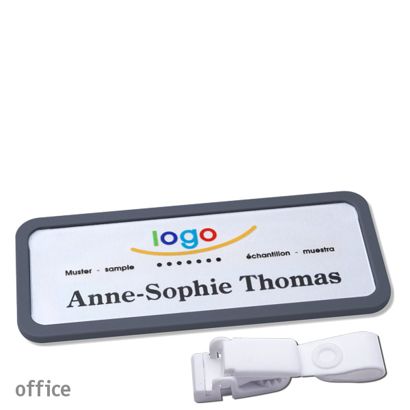 Namensschilder office quick-print Hängerclip 75 x 27 mm  | anthrazit  | Hängerclip metallfrei 