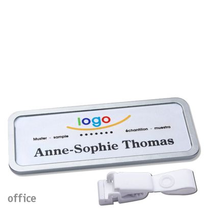 Namensschilder office quick-print Hängerclip 75 x 27 mm  | edelstahl  | Hängerclip metallfrei 