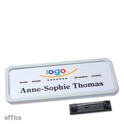 Namensschilder office quick-print Nadel 75 x 27 mm  | hellgrau 