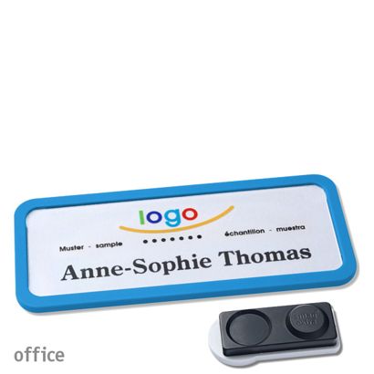 Namensschilder office quick-print Magnet 75 x 27 mm  | mittelblau  | smag® Magnet, extra stark 