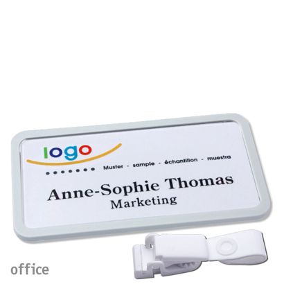 Namensschilder office quick-print Hängerclip 75 x 37 mm  | hellgrau  | Hängerclip metallfrei 