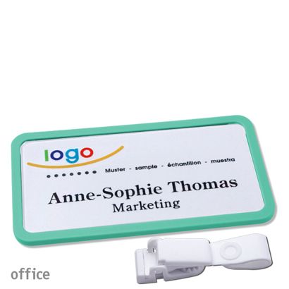Namensschilder office quick-print Hängerclip 75 x 37 mm  | pastellgrün  | Hängerclip metallfrei 
