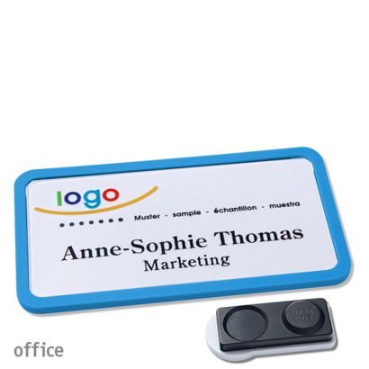 Namensschilder office quick-print Magnet 75 x 37 mm | mittelblau | smag Magnet, extra stark
