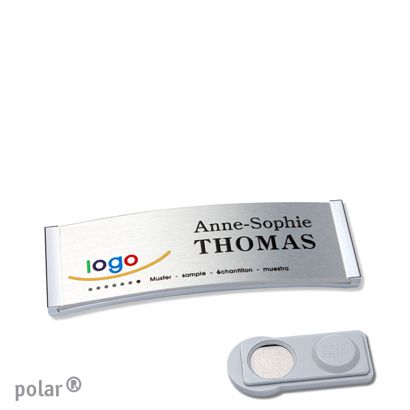 Namensschilder polar® alu-complete magnet 64 x 22 mm  | chrom  | silber  | smag® Magnet 