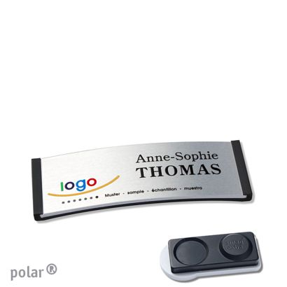 Namensschilder polar® alu-complete magnet 64 x 22 mm  | schwarz  | silber  | smag® Magnet, extra stark 