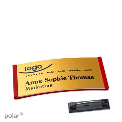 Namensschilder polar® alu-complete Nadel 65 x 30 mm  | rot  | gold 
