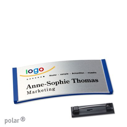 Namensschilder polar® alu-complete Nadel 65 x 30 mm  | blau  | silber 