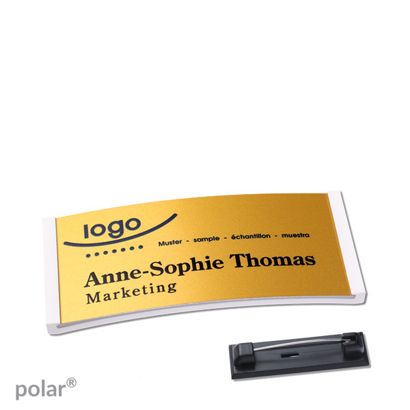 Namensschilder polar® alu-complete Nadel 65 x 30 mm  | weiß  | gold 