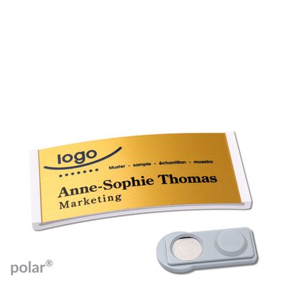 Namensschilder polar® alu-complete magnet 65 x 30 mm  | weiß  | gold  | smag® Magnet 