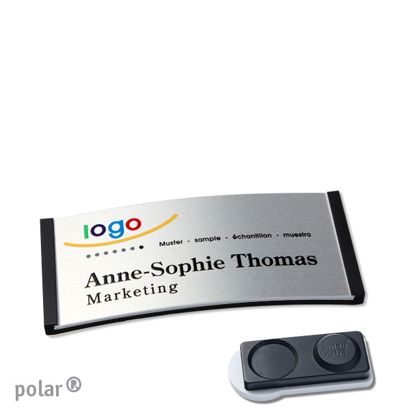 Namensschilder polar® alu-complete magnet 65 x 30 mm  | schwarz  | silber  | smag® Magnet, extra stark 
