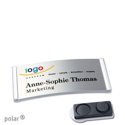 Namensschilder polar® alu-complete magnet 65 x 30 mm  | chrom  | silber  | smag® Magnet, extra stark 