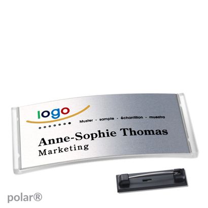 Namensschilder polar® alu-complete Nadel 74 x 34 mm  | transparent  | silber 