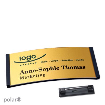 Namensschilder polar® alu-complete Nadel 74 x 34 mm  | schwarz  | gold 